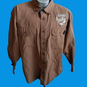 Mens Hunting Shirt Large Cabela's Button Down Logo Quail Oklahoma Canvas